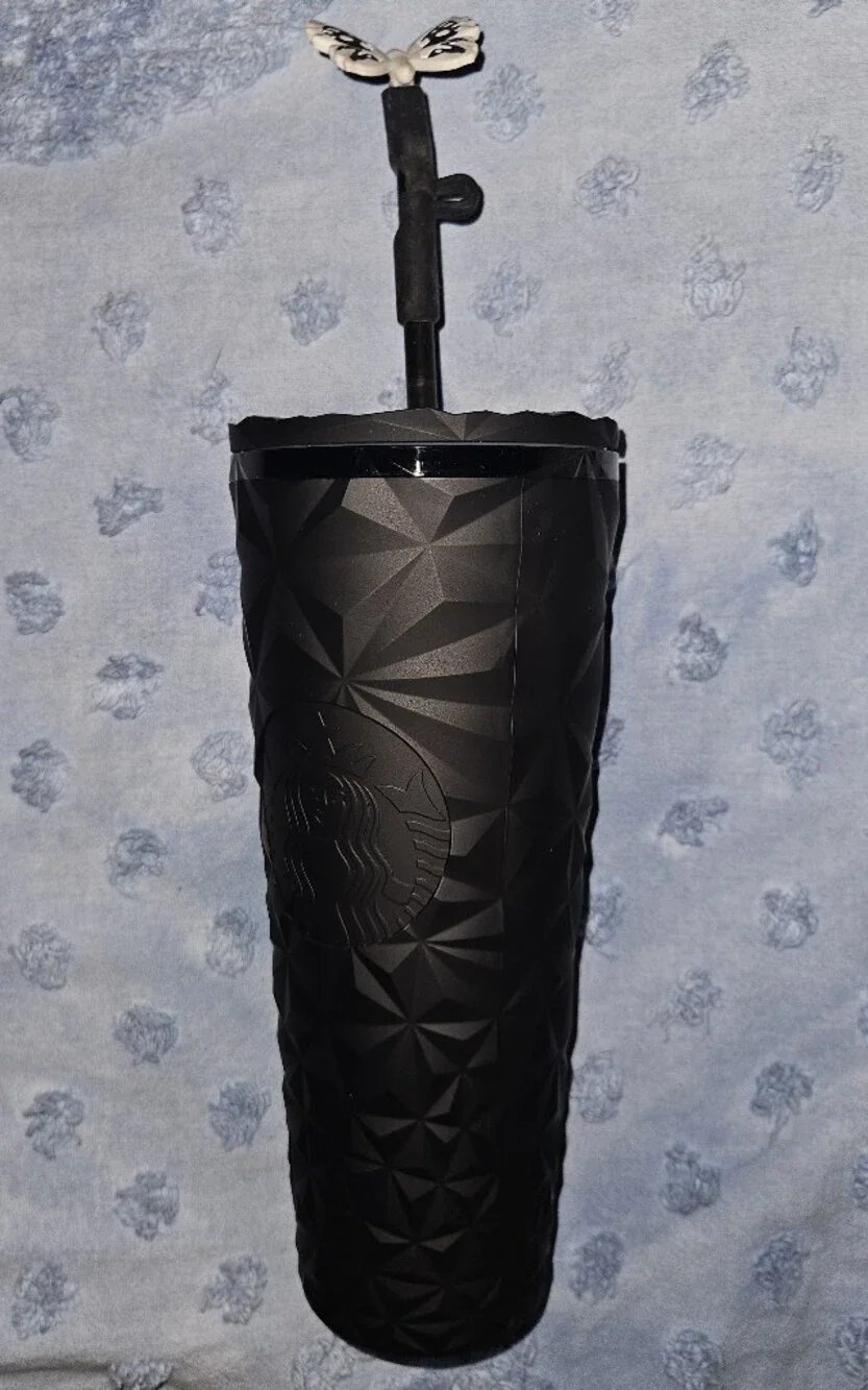 Starbucks Matte Black Geometric Tumbler with Lid and Straw